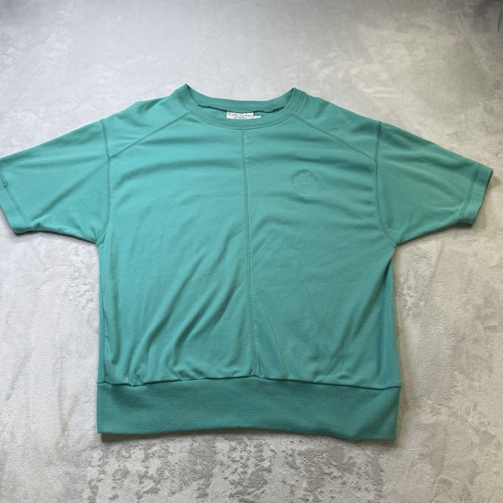 Vintage Pierre Cardin Teal Short Sleeve Knit Top Womens Thailand Retro Large